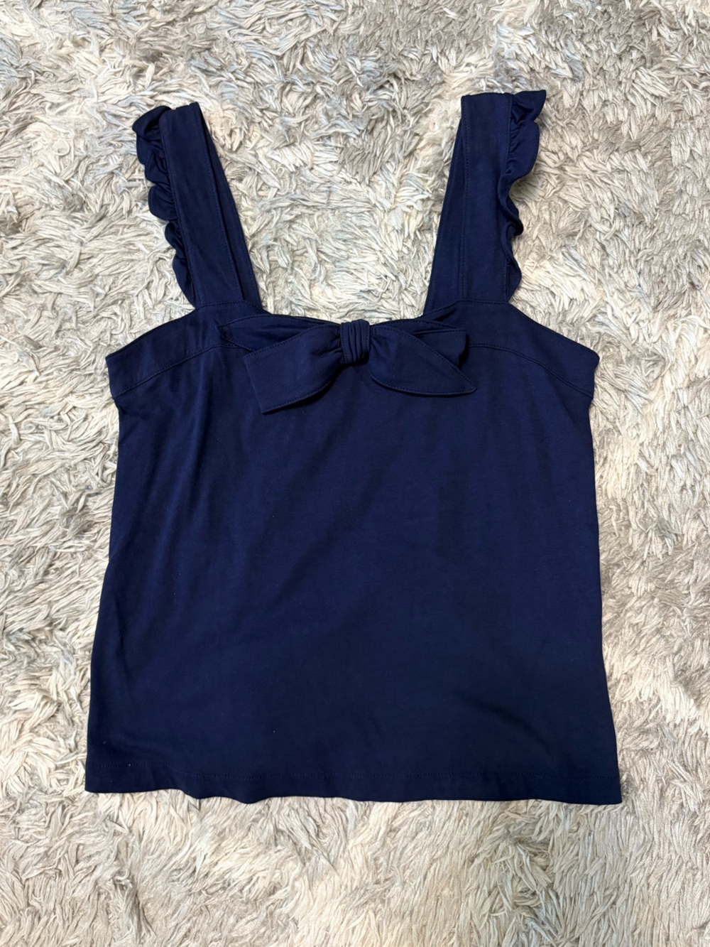 J.Crew Navy Blue Front Tie Ruffle Strap Tank Top
